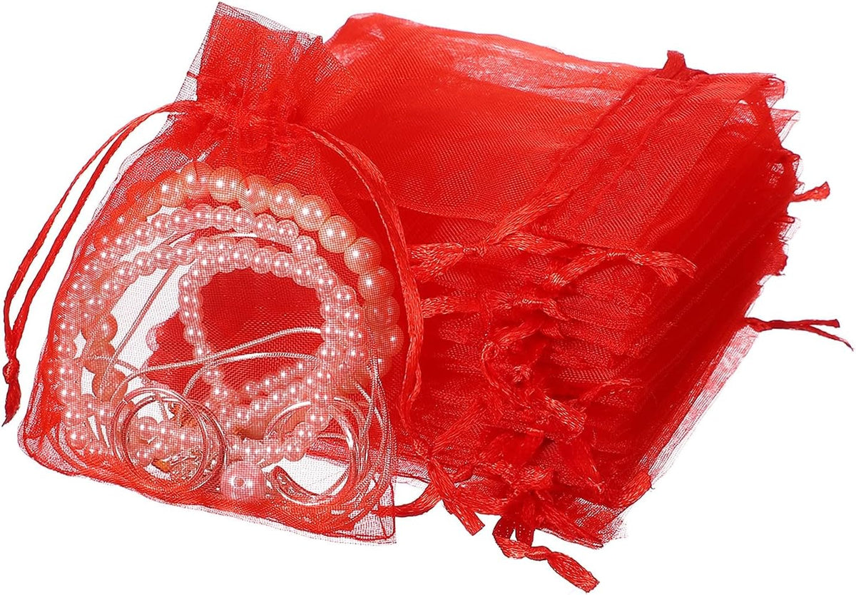 uxcell 50 Pcs Organza Gift Bags, 2.7x3.5 Inch Drawstring Pouches Jewelry Gift Bags, Small Wedding