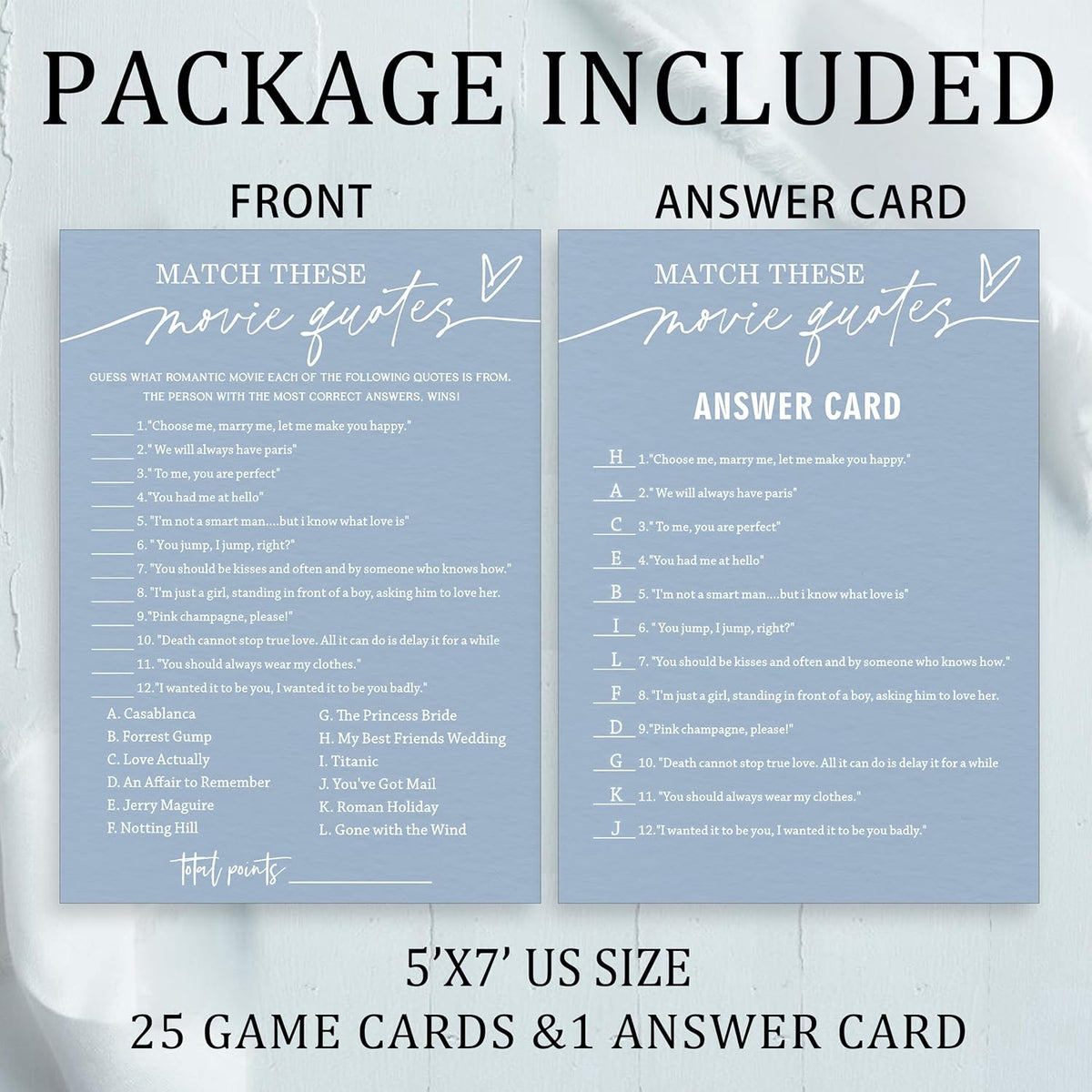 Fun Bridal Shower Games Match These Movie Quotes for Engagement Party Wedding Games 25 Game Cards