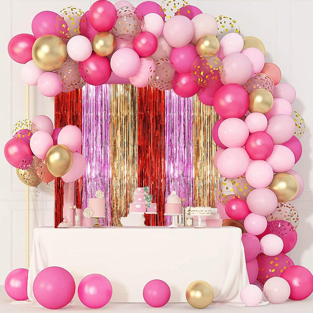 2 Pack Valentine Foil Fringe Backdrop Curtains, Tinsel Streamers Party Decorations, Fringe