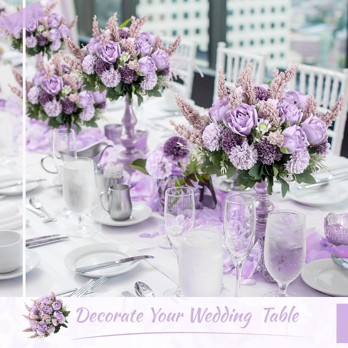 Zeyune 8 Pcs Wedding Silk Flowers Fake Silk Flowers Faux Bouquet Hydrangea Bouquets for Wedding