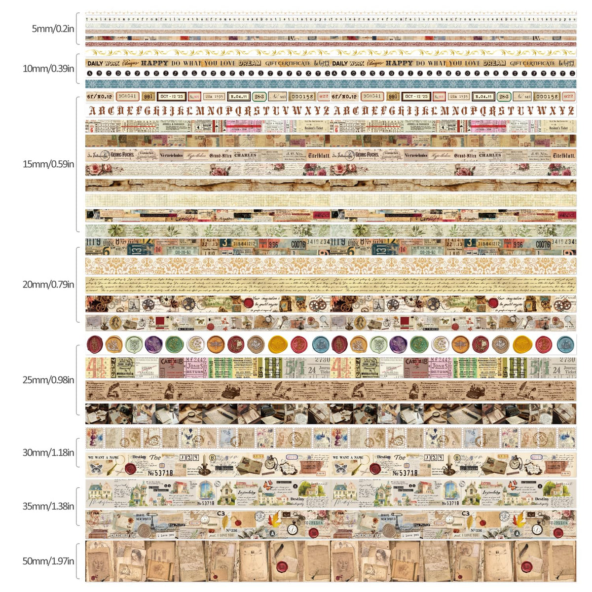 34 Rolls Vintage Washi Tape Set,Letter Map Stamp Stripe Literature Art Writable Aesthetic Washy
