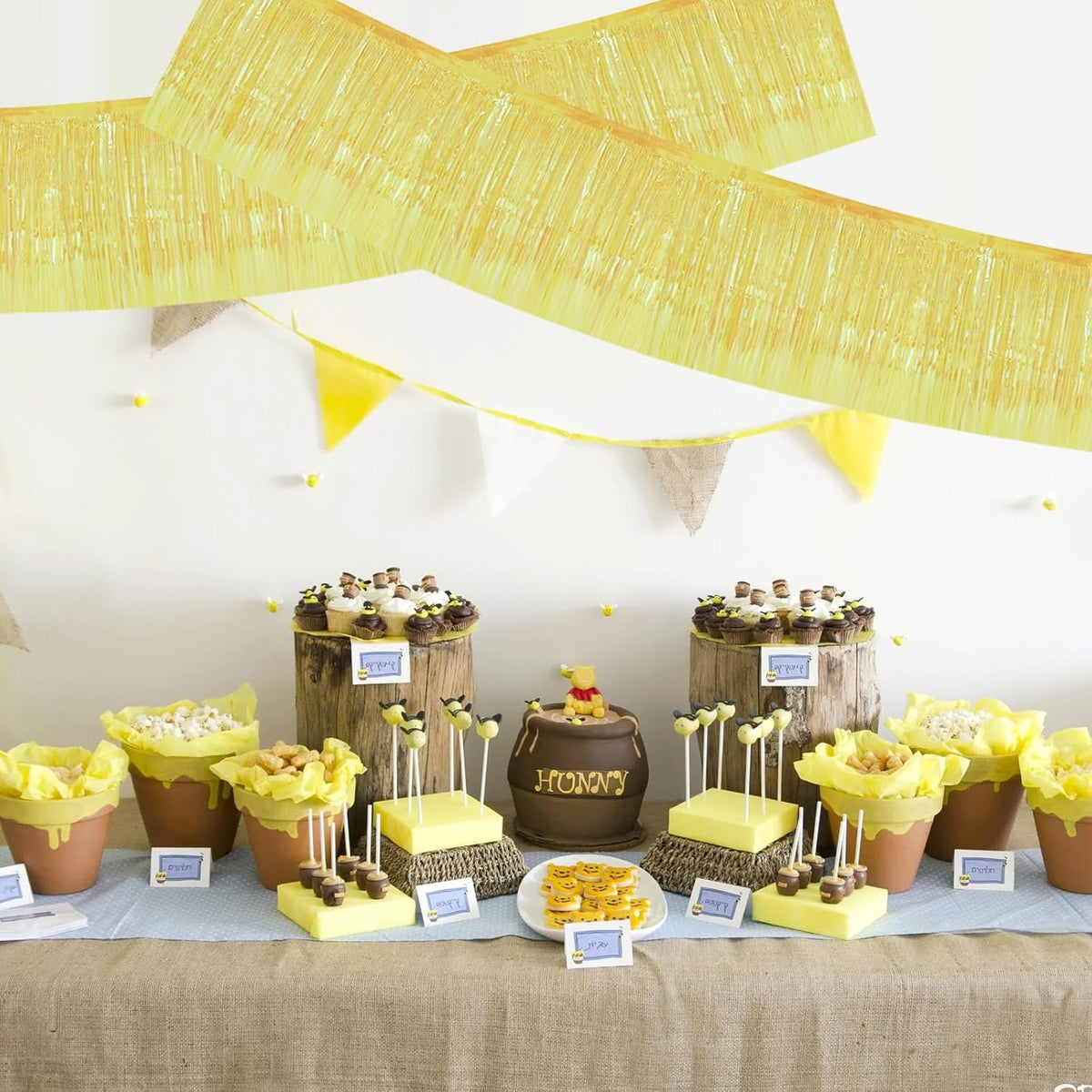 BEISHIDA 3 Packs Metallic Foil Fringe Garland Shining Yellow Wall Hanging Tinsel Fringe Banners for