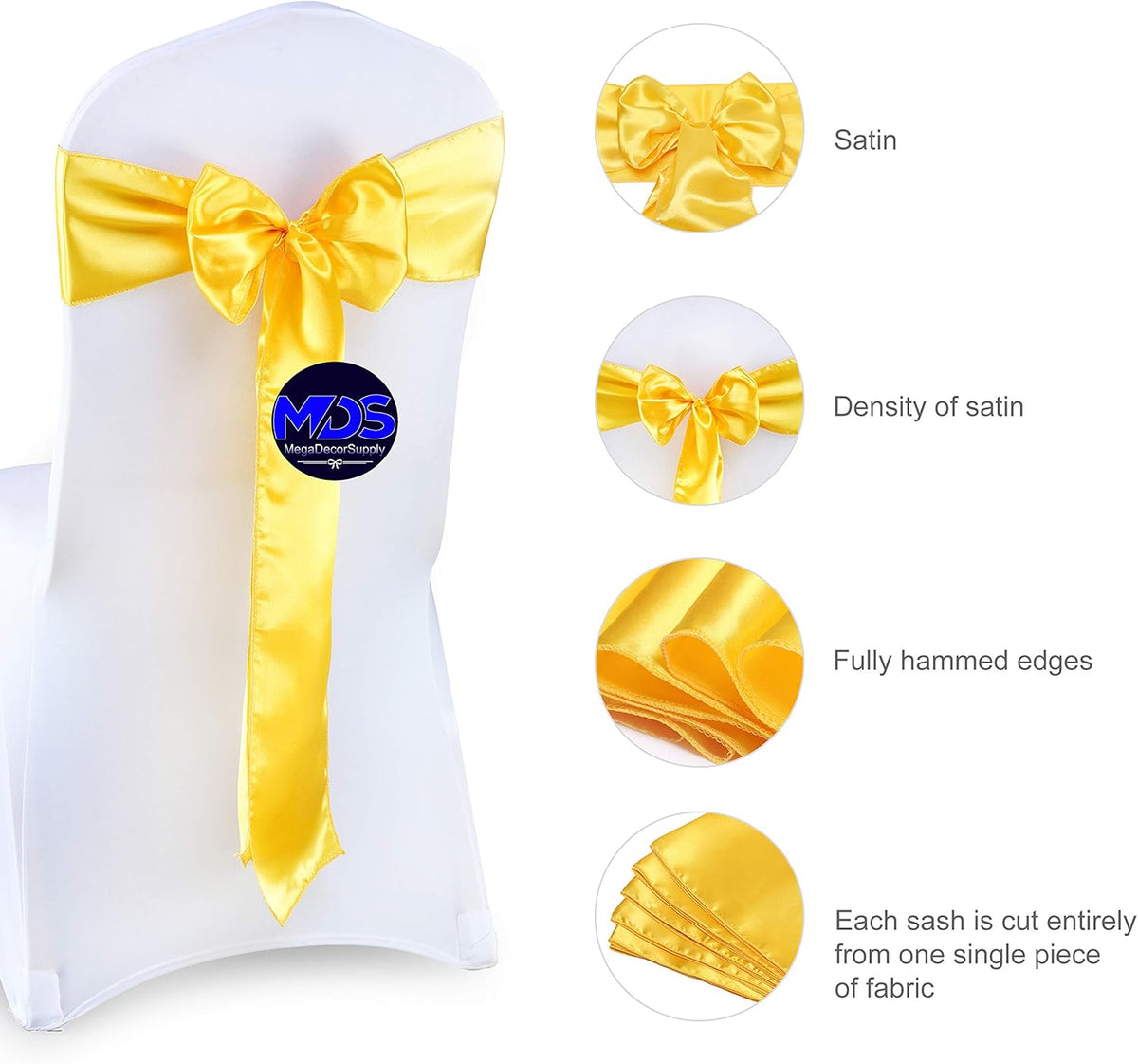 MDS Pack of 125 PCS Satin Chair Sashes Charmeuse Sateen Dining Chair Bows Ribbon Ties Back Sash for
