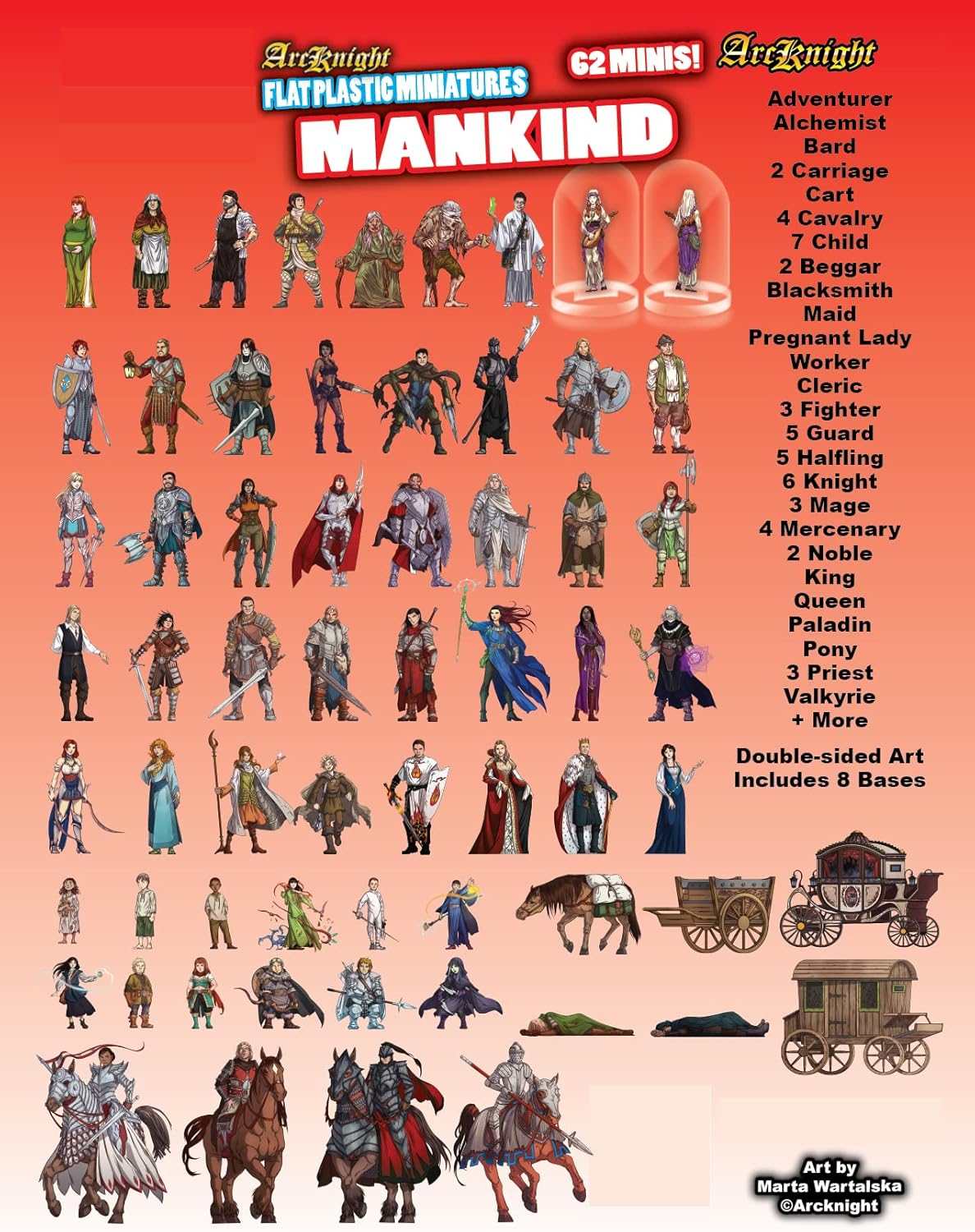 Arcknight Flat Plastic Miniatures: Mankind; 62 Unique Human-Themed Minis for DND 5e and Pathfinder;