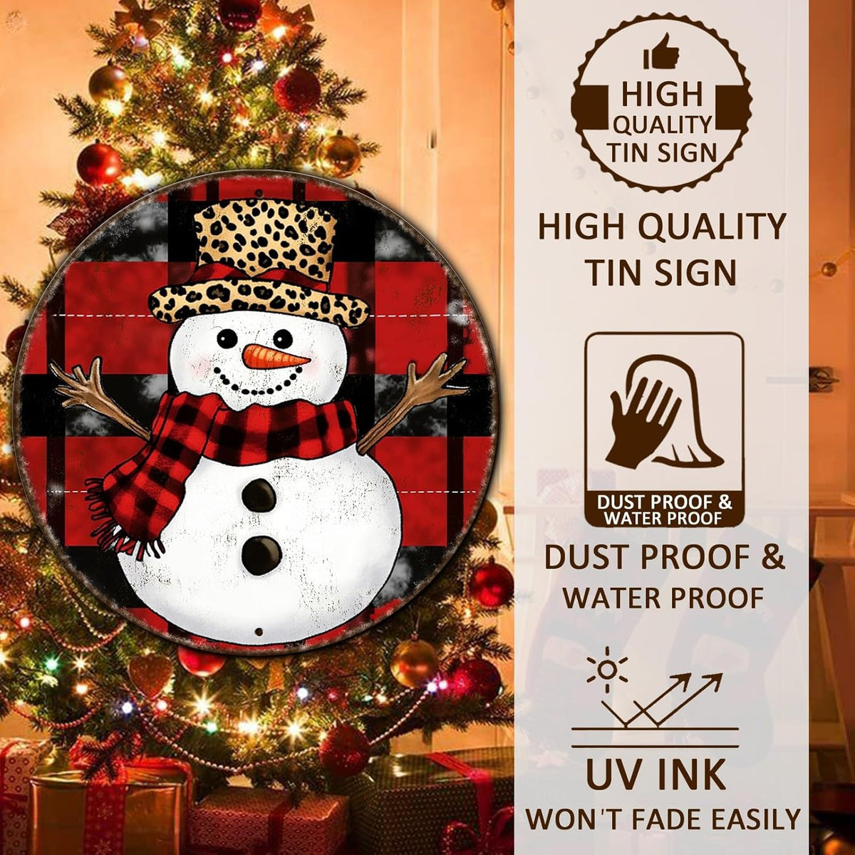 Round Christmas Snowman Tin Sign Vintage Snowman Sign Rustic Wall Decor For Christmas Home