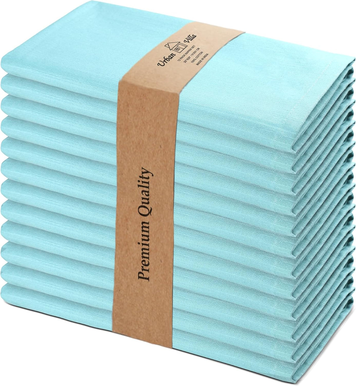 Urban Villa Easter Napkins Aqua Color Cloth Napkins (Set of 12) Oversized 20x20 Inches 100% Cotton