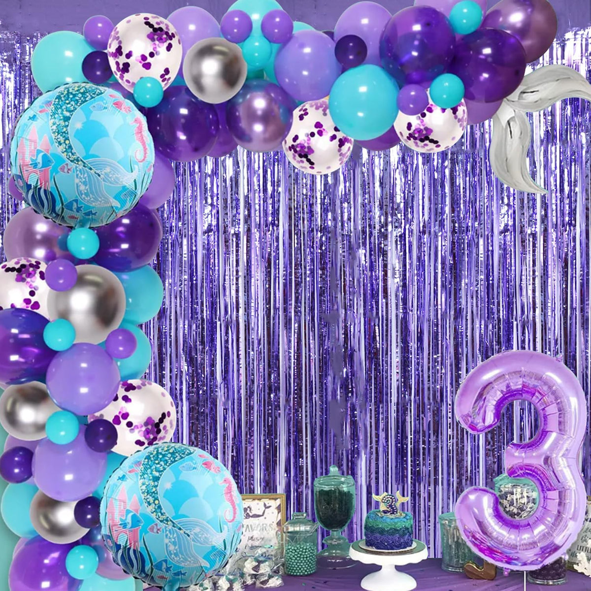 TONIFUL 3Pcs Light Purple Door Streamers Purple Photo Booth Backdrop Metallic Streamers Foil Fringe
