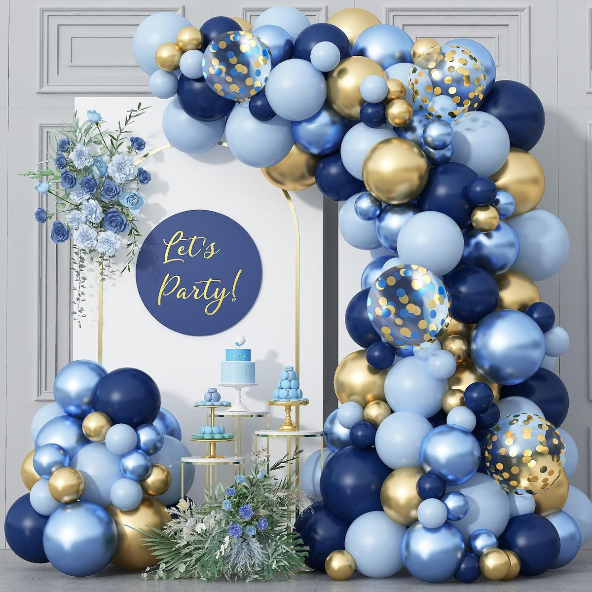 Blue and Gold Balloons,65pcs 12 inch Navy Blue Balloon Metallic Blue Gold Confetti Balloons for