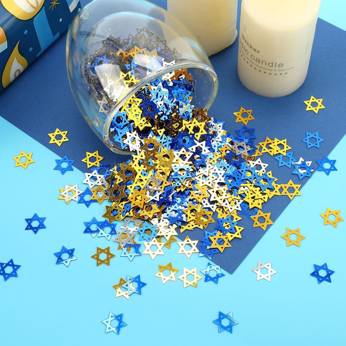 MARFOREVER Star of David Glitter Confetti, Hanukkah Confetti Table Decorations Gold Blue Silver