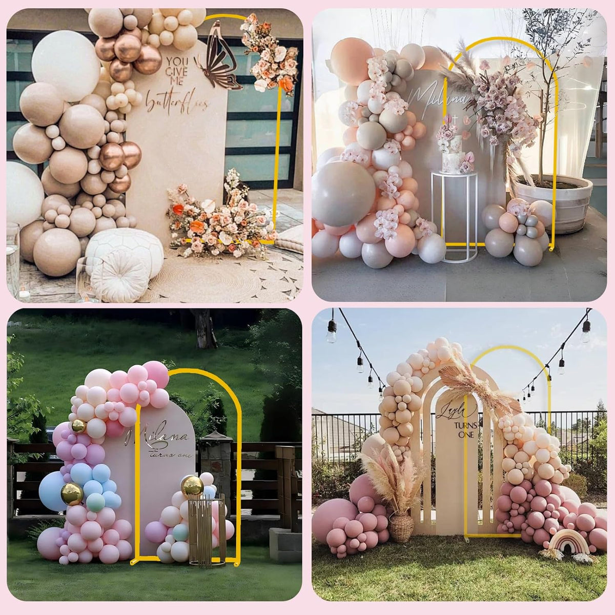 Bazen Wedding Arch Backdrop Stand 7.2FT, 6.6FT Set of 2 Metal Arch Backdrop Stand with White Arch