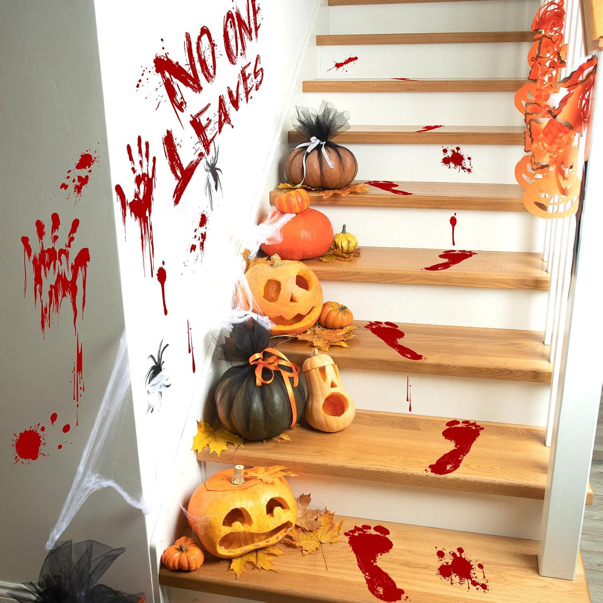 Halloween Bloody-Handprint-Footprints Floor Stickers, Scary Halloween Party Indoor/Outdoor