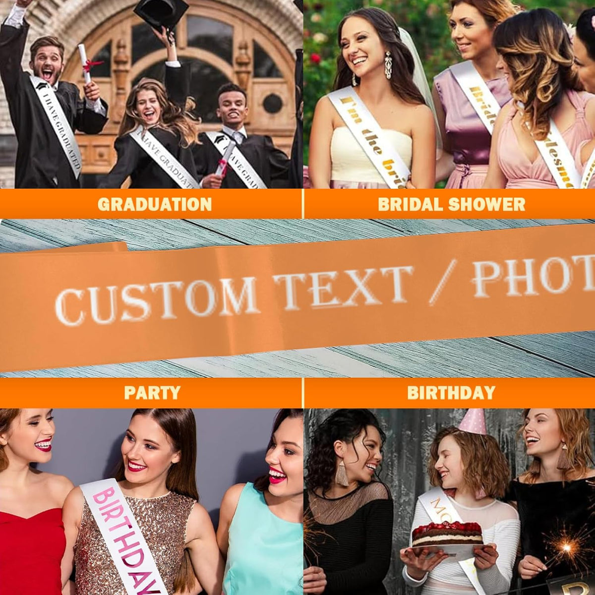 Custom Sash,Personalized Birthday Sash with Text Photo,Customized Bachelorette Sash Quote Sash