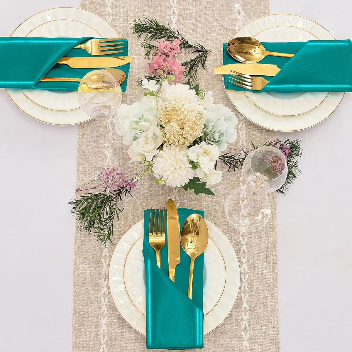 50 Pieces Teal Satin Napkins, 17" x 17" Square Table Napkins, Silky Soft Smooth Washable Napkins