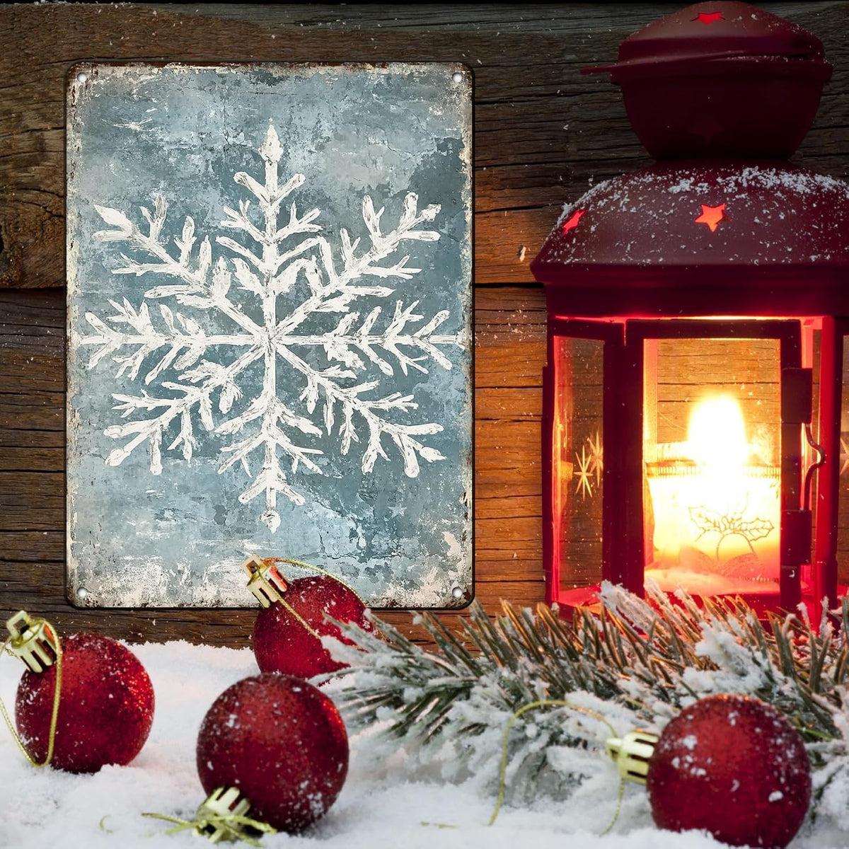 Vintage Christmas Tin Sign - Winter Snowflakes Metal Tin Sign - Wall Decor Sign for Outdoor
