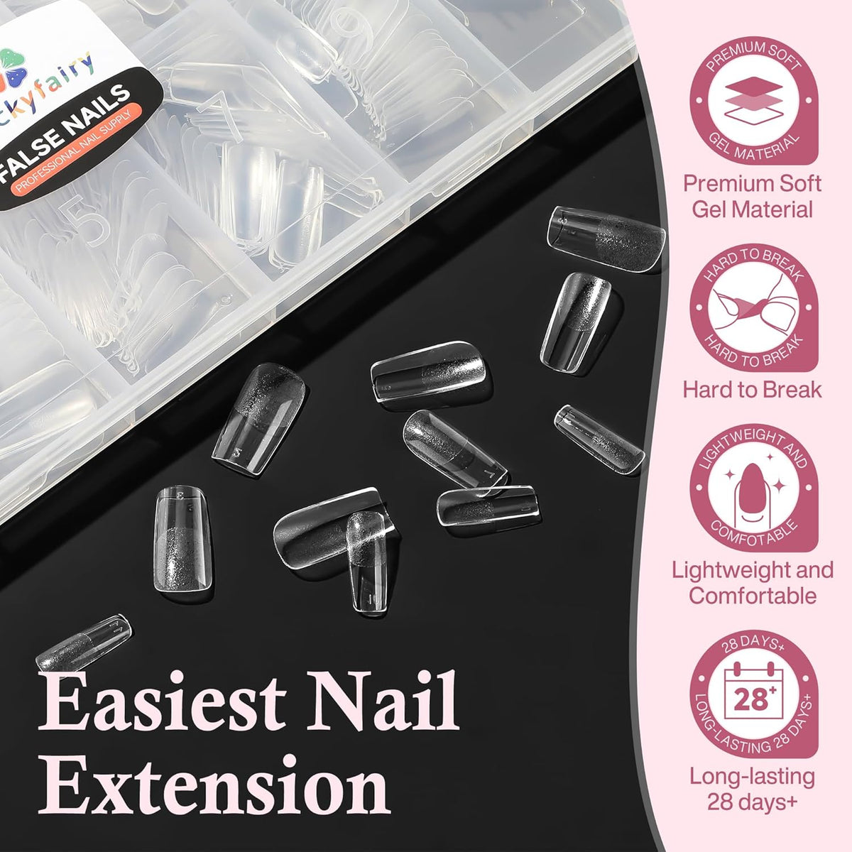 Medium Square Nail Tips, 360pcs Soft Gel Pre-Shaped Acrylic Fake Nails, Half Matte Full Cover Clear