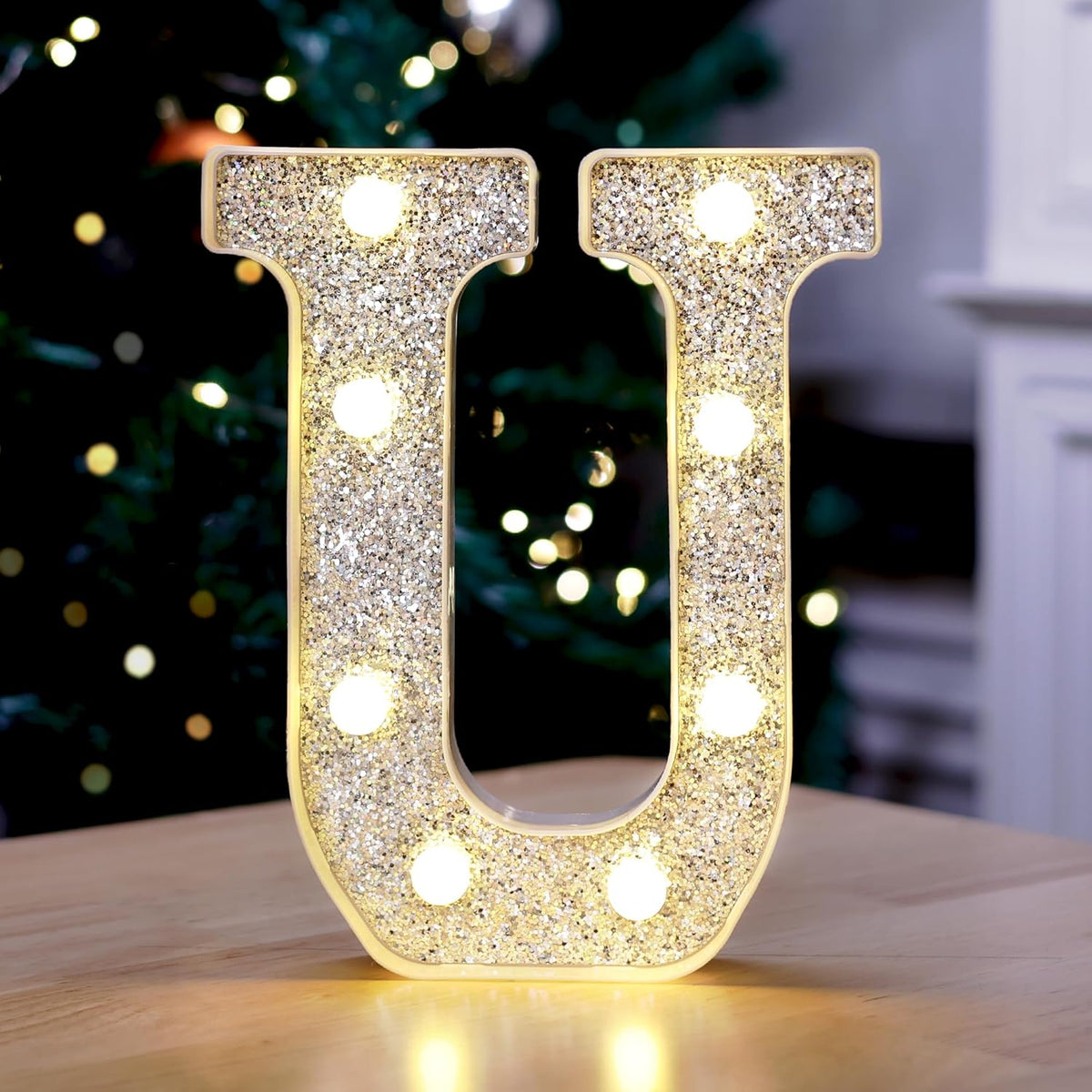 Marquee Light Up Letters, Glitter Silver LED Letter Lights Battery Powered Alphabet Letter Sign for