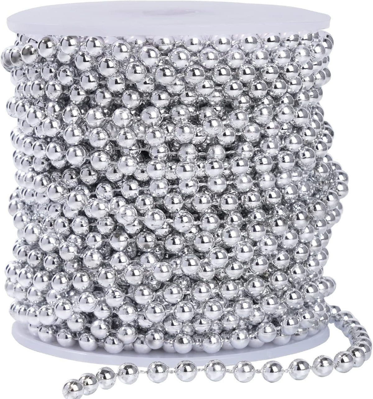 Faux Silver Pearl Beads Garland - 6mm Christmas Tree Beads 22 Yards Spool Pearl String Roll for