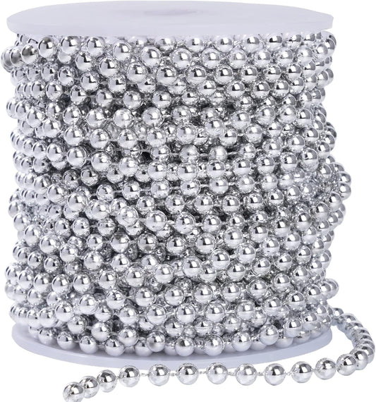 Faux Silver Pearl Beads Garland - 6mm Christmas Tree Beads 22 Yards Spool Pearl String Roll for