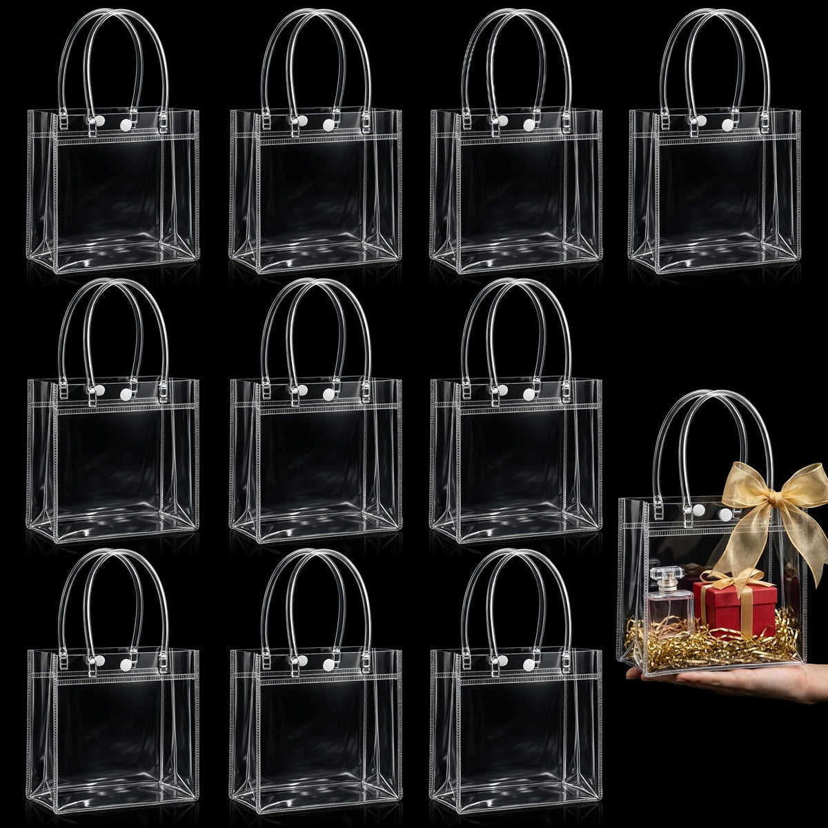 MAQIHAN Clear Gift Bags with Handles - Party Favor Candy Bags Transparent