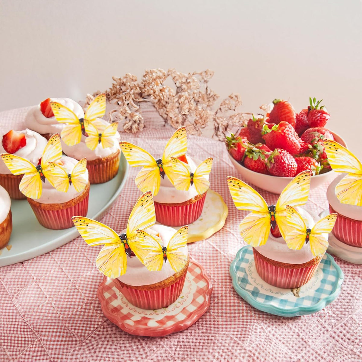 Ephlyn 72Pcs Edible 3D Realistic Cupcake Toppers - Cute Butterfly Cake Picks for Baby Shower, Boys