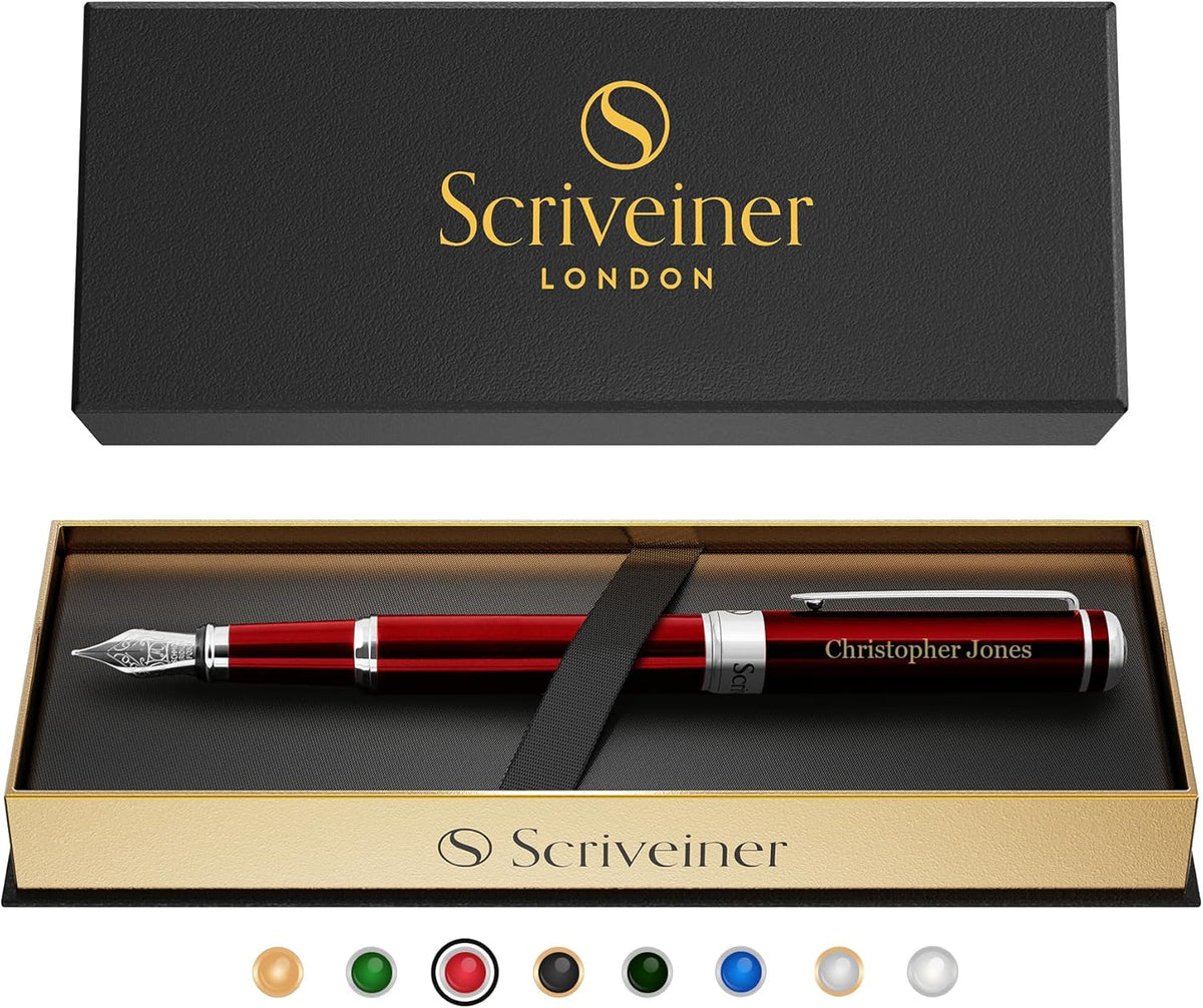 Scriveiner Personalized Deep Crimson Red Pen - Stunning Red Lacquer Luxury Pen with Chrome