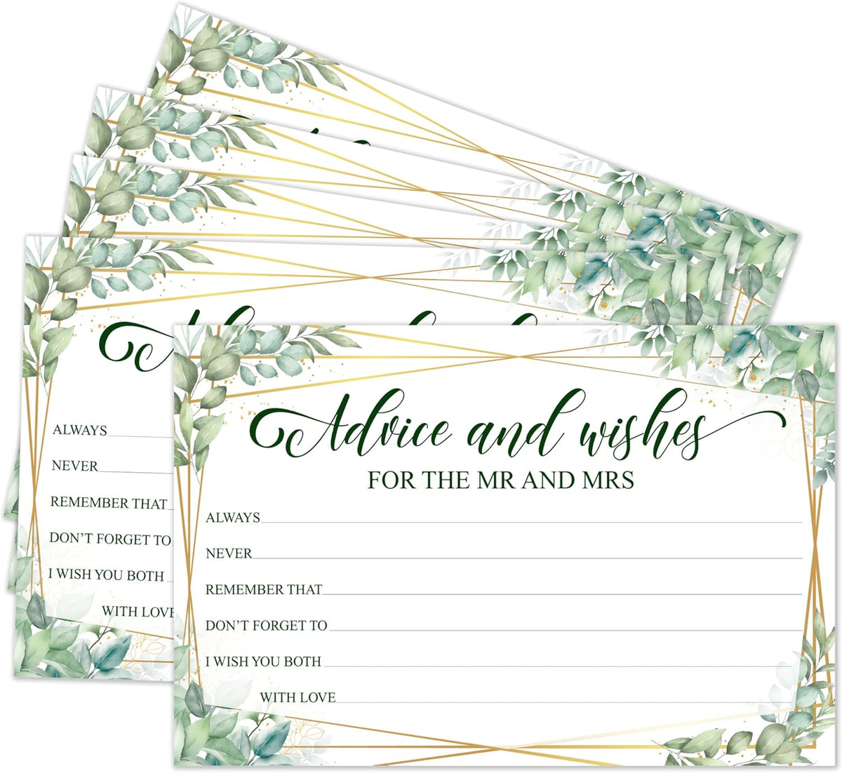 Advice And Wishes Cards For the Mr & Mrs, Gold Foil Greenery Wedding Advice Card For Bride Groom