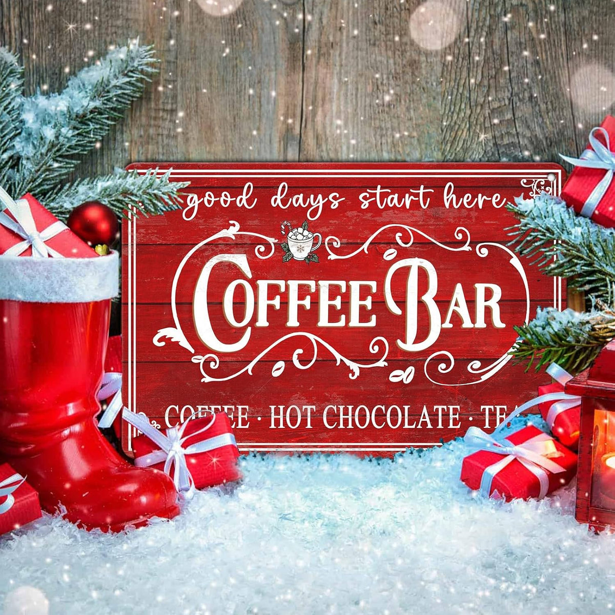 Vintage Christmas Coffee Bar Tin Sign - Kitchen Decor - Tea Bar Accessories - Hot Chocolate - Retro