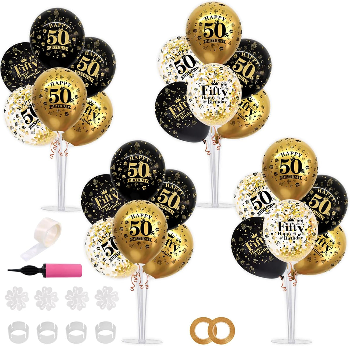 TONIFUL 4 Set Black Gold Balloon Stand Kit for Birthday Decorations for 50th,Balloon Centerpieces