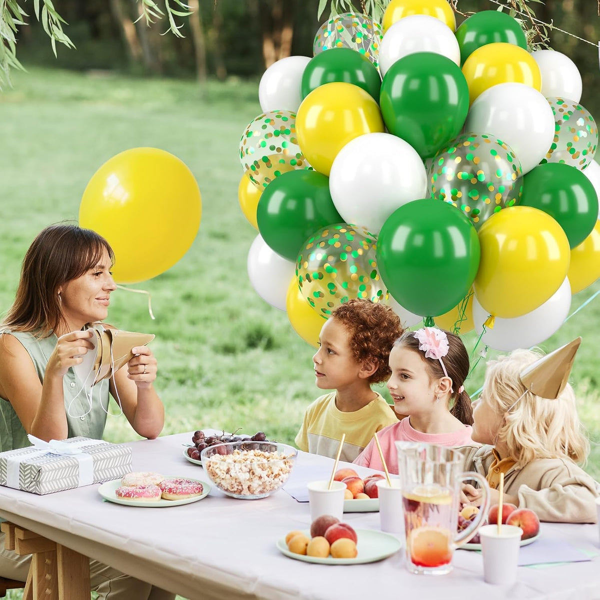 Paready Green and Yellow Balloons - 50 Pcs Confetti Balloons, 12 Inch Latex Balloons for Birthday