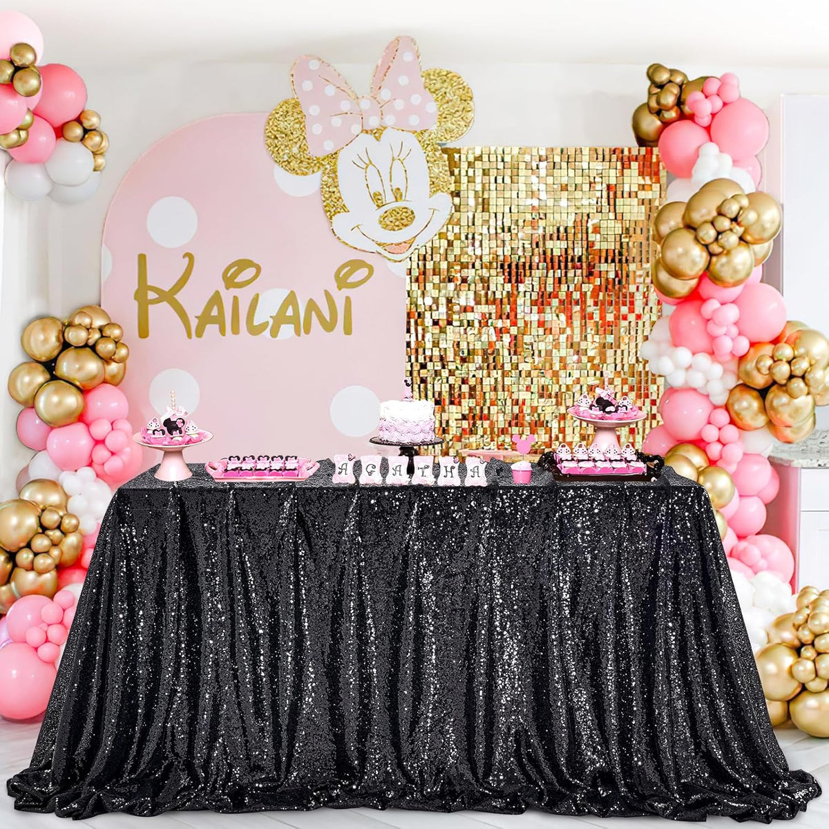 QueenDream Sparkly Sequin Tablecloth - Black Table Cloth 50x80 Inches Rectangle Table Overlay