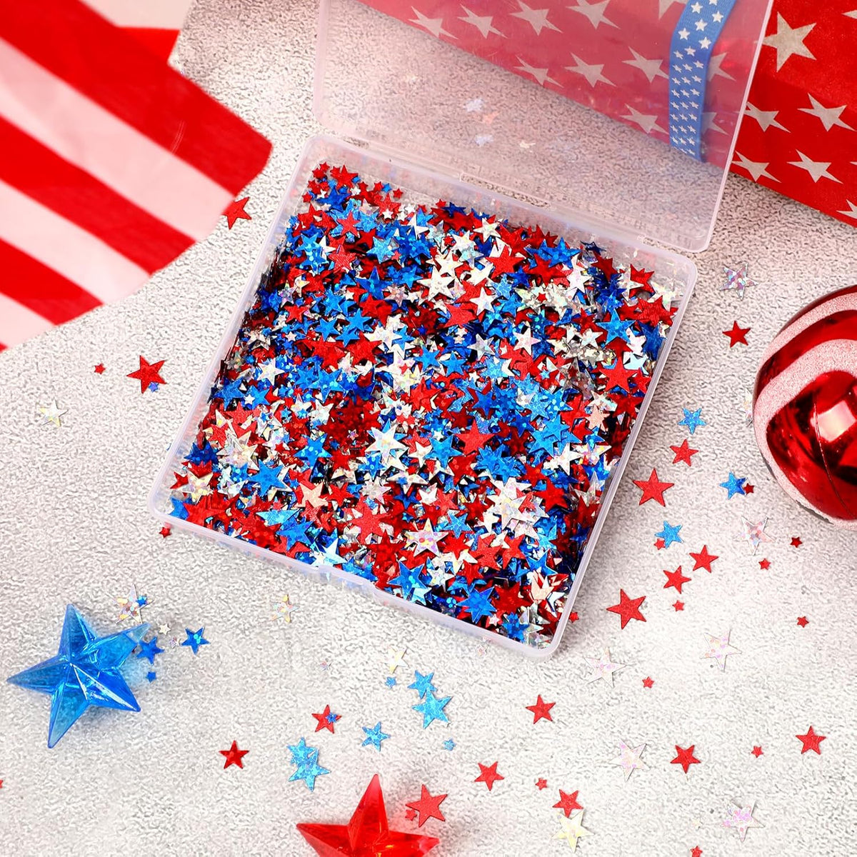 MARFOREVER Glitter 4th of July Star Confetti, Red White Blue Star Sprinkles Independence Day