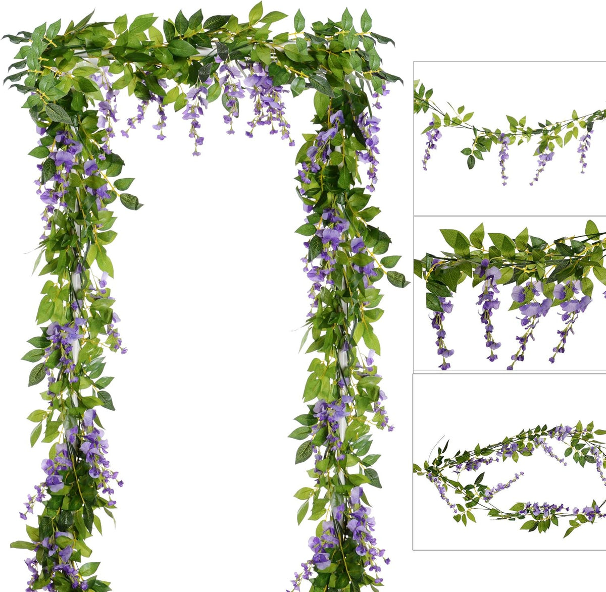 DearHouse 4Pcs 6.6Ft/Piece Artificial Flowers Silk Wisteria Garland Artificial Wisteria Vine Rattan