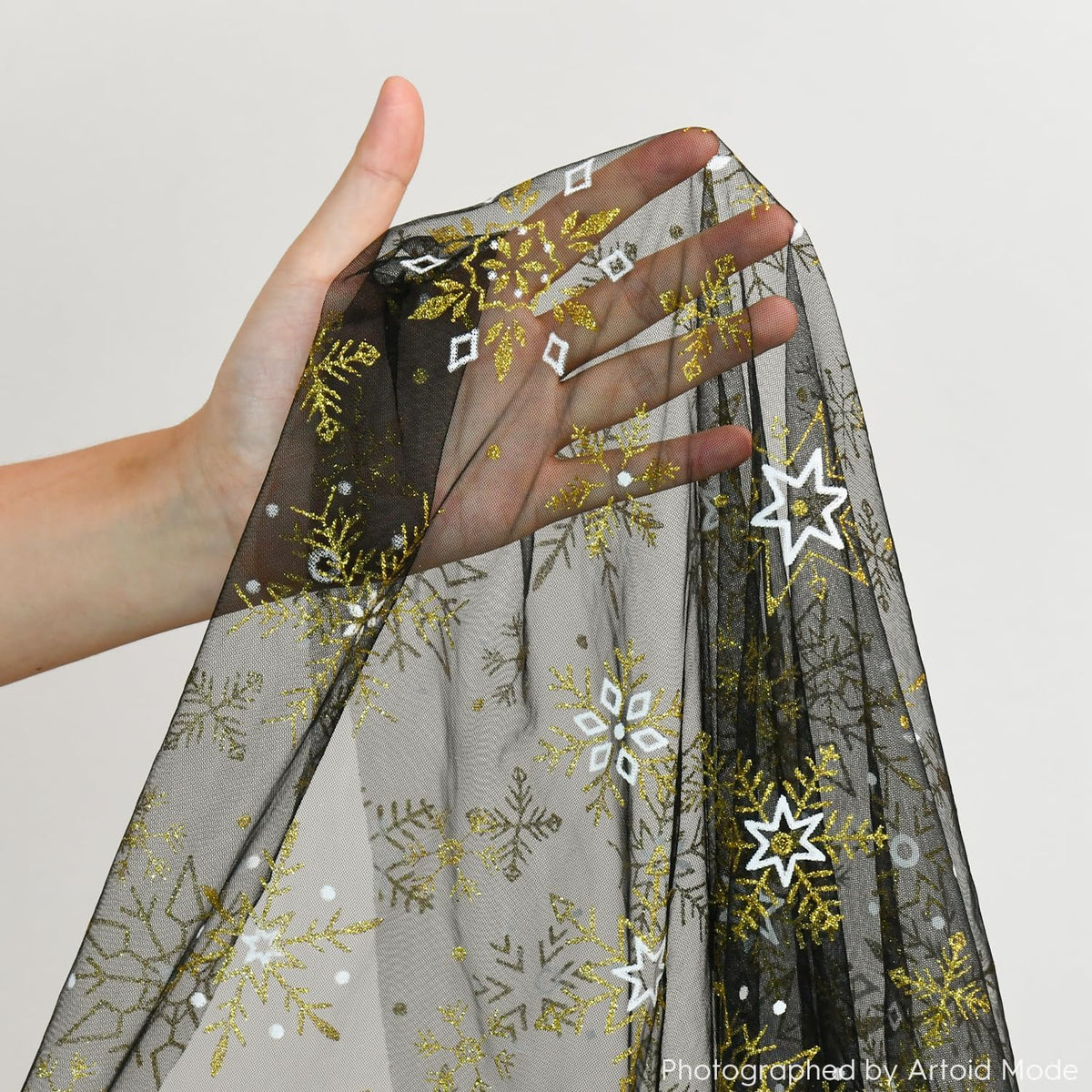 Artoid Mode Black Gold Snowflakes Christmas Gauze Table Runner 120 Inch 10FT, Winter Seasonal Sheer