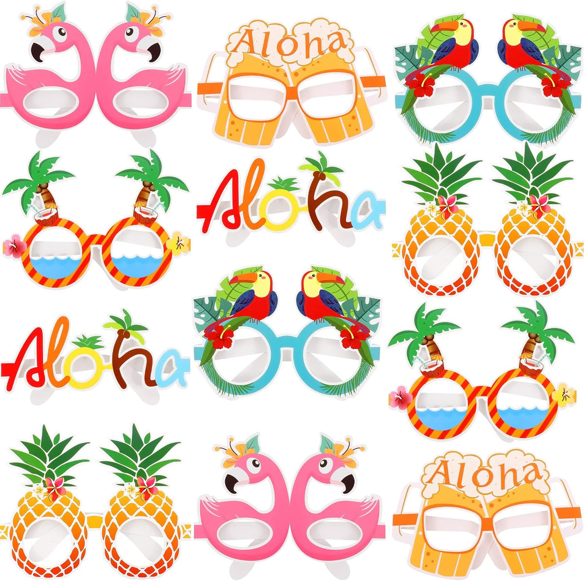 KatchOn, Luau Glasses for Luau Party Decorations - Pack of 12 | Luau Photo Booth Props, Hawaiian
