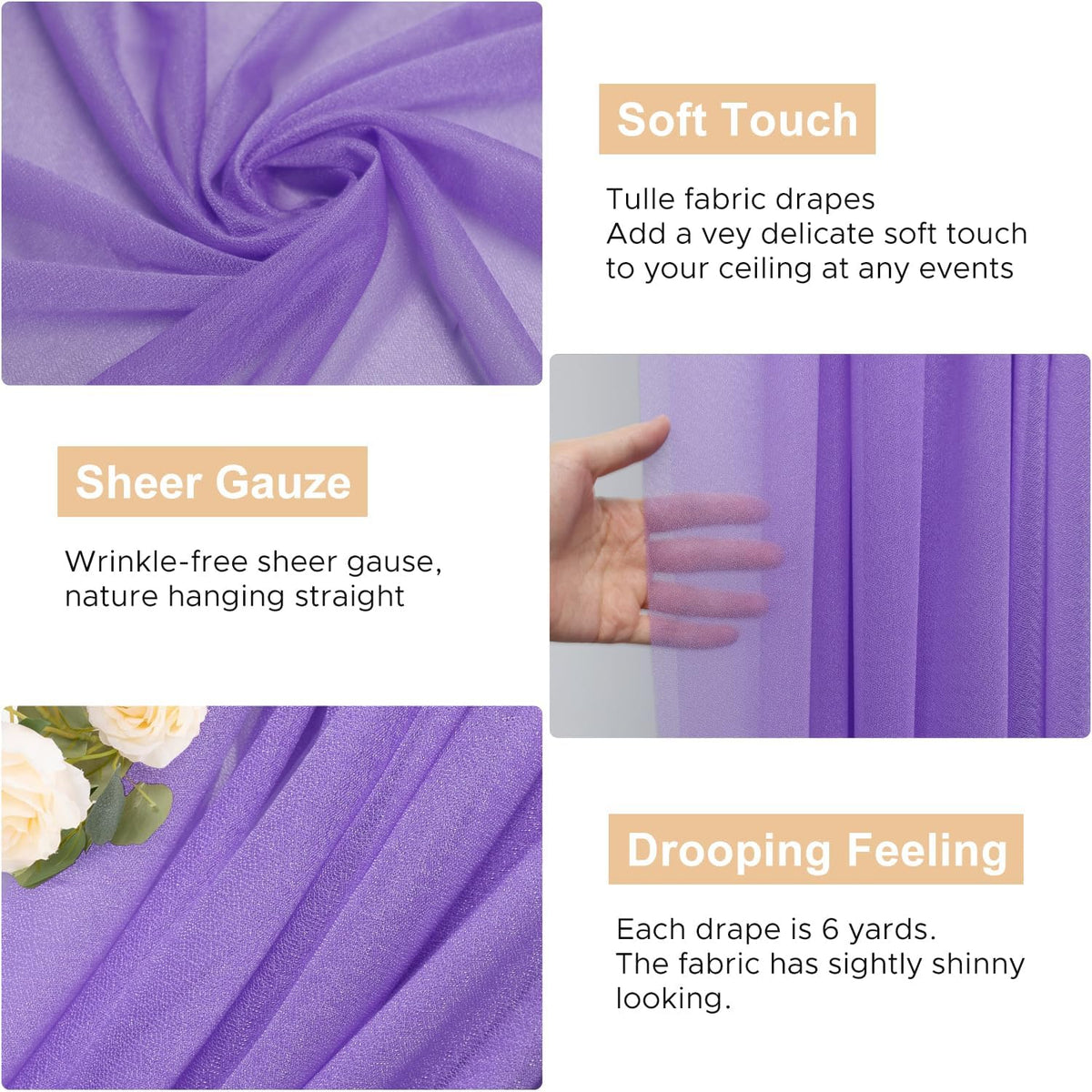Wokceer Lavender Purple Wedding Arch Draping Fabric Backdrop 3 Panels 28.7" X 20FT Sheer Drapes