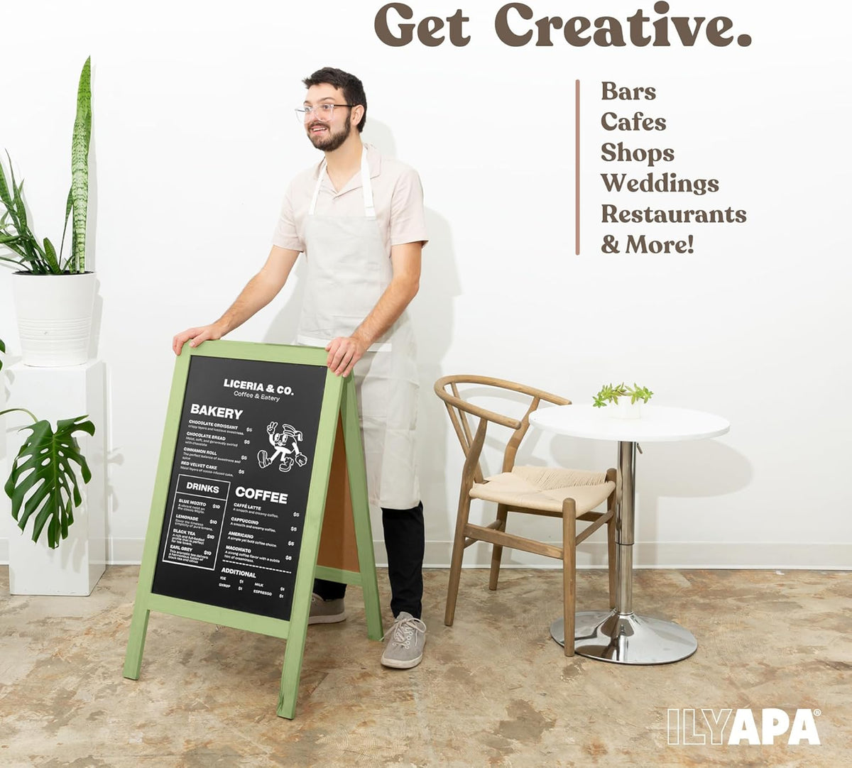 Ilyapa Wooden A-Frame Sign with Eraser & Chalk - 40 x 20 Inches Magnetic Sidewalk Chalkboard – Menu