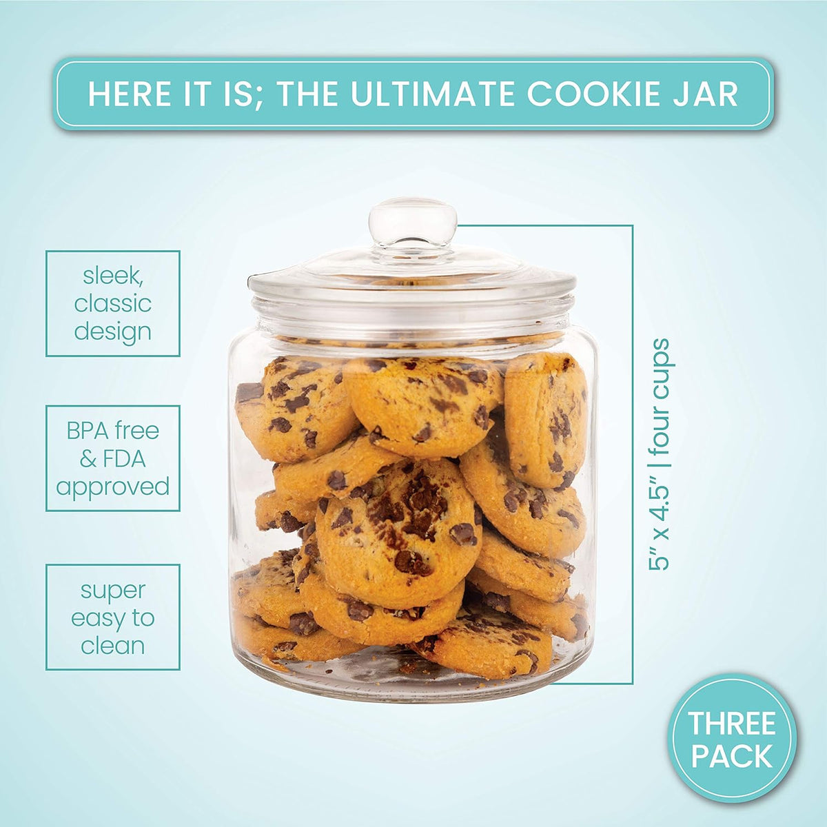 Set of 3 Glass Jar with Lid 1 Liter | Airtight Glass Storage Container for Food, Pasta, Coffee