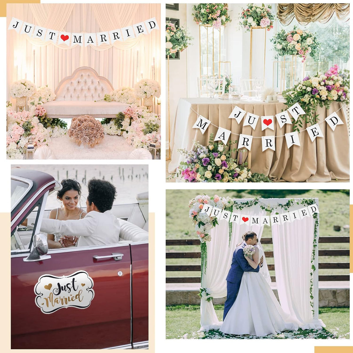 Tallew 4 Sets Just Married Car Decorations Ornate Magnets 12 x 7.5, Wedding Day Car Window Decals