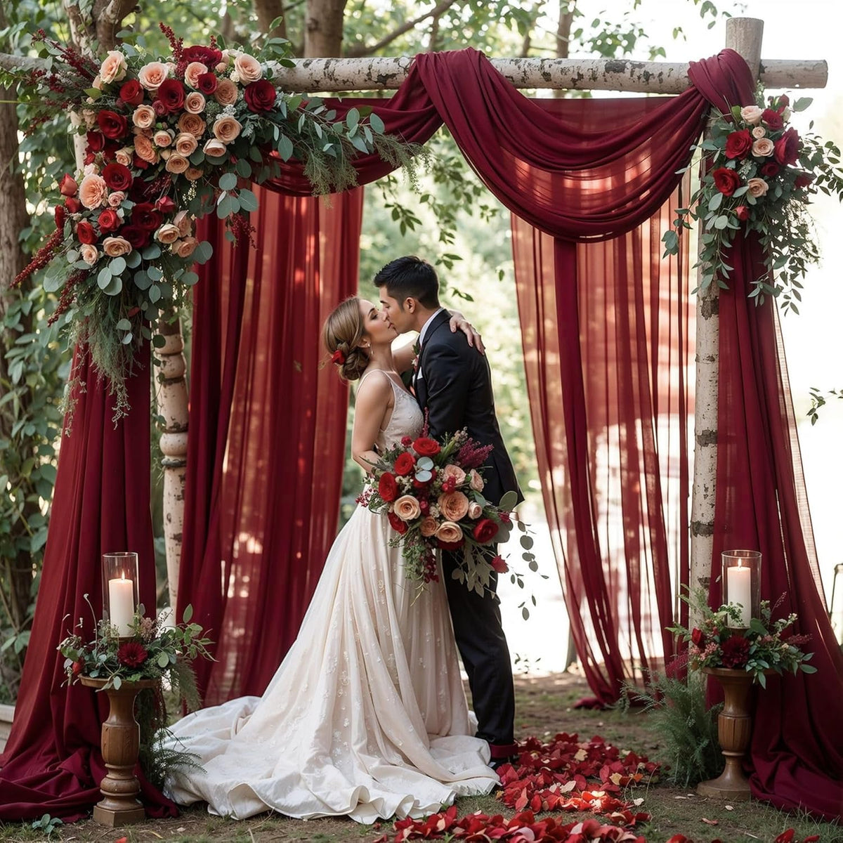 Wedding Arch Draping Fabric, 2 Panels 18FT Burgundy Sheer Backdrop Curtain Chiffon Fabric Drapery