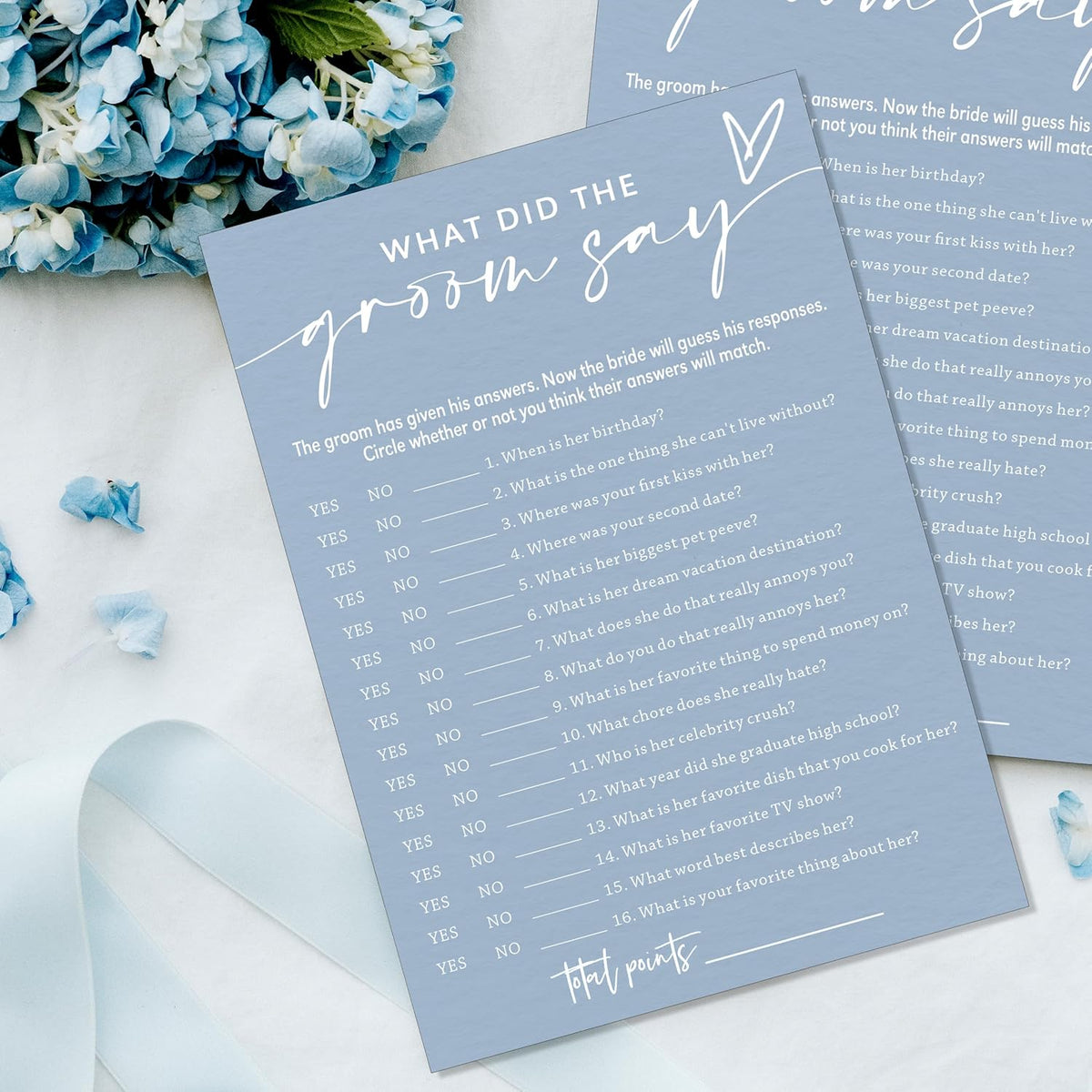 Fun Wedding Shower Games Cards, What Did the Groom Say, Bridal Shower Games for 25 Guests