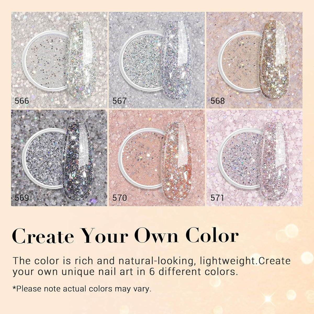AZUREBEAUTY Dip Powder Nail Set, Silver Pink Black Golden Yellow Glitter Sparkly Shiny Chrome