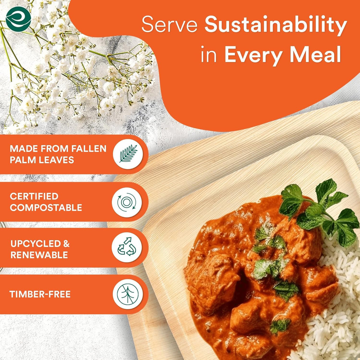 ECO SOUL Compostable 7 & 10 Inch Palm Leaf Square Plates (100 Count) Like Bamboo Plates |
