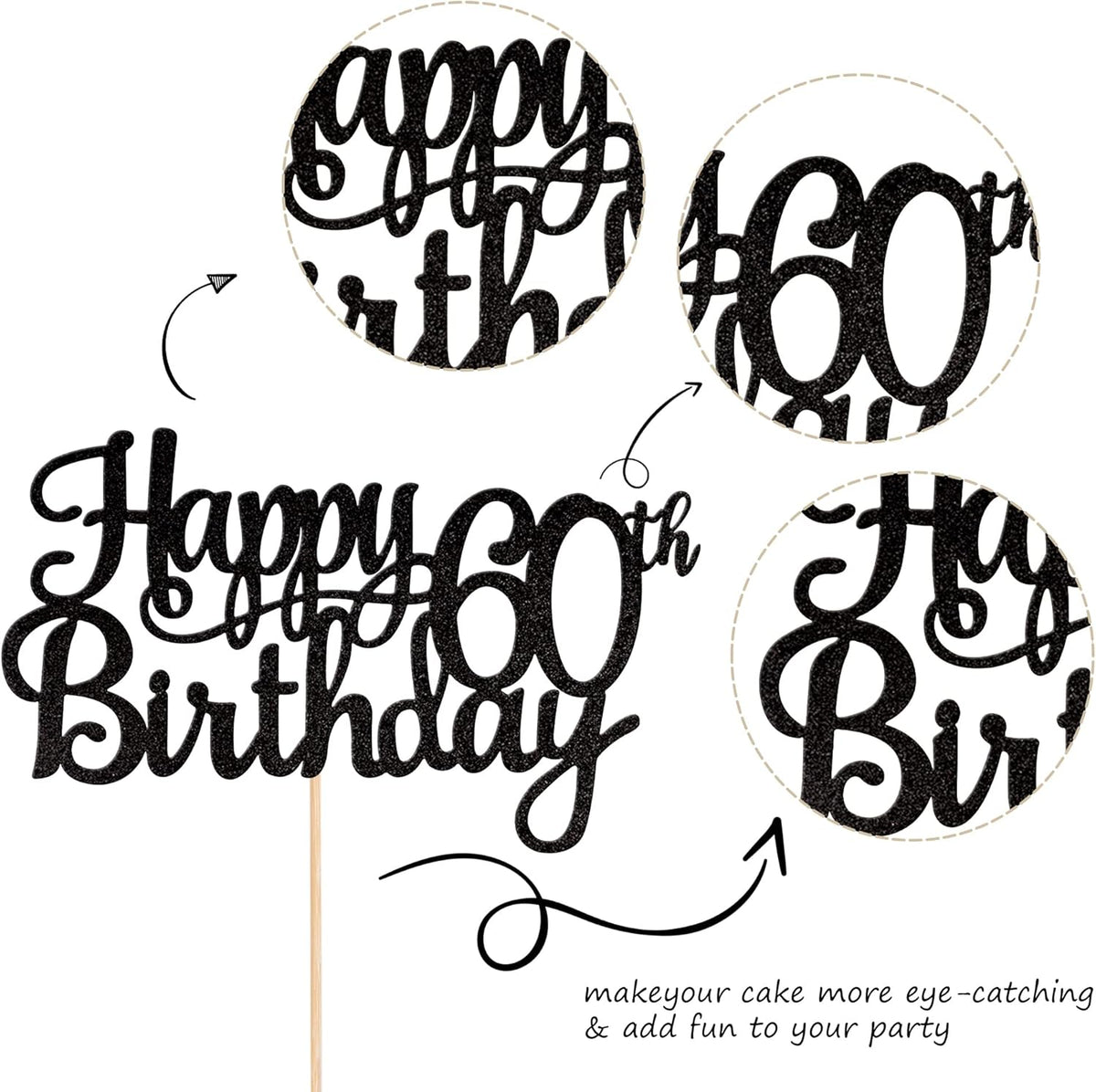 1 PCS Happy 60th Birthday Cake Topper Glitter Cheers to 60 Years Birthday Cake Pick 60 Fabulous