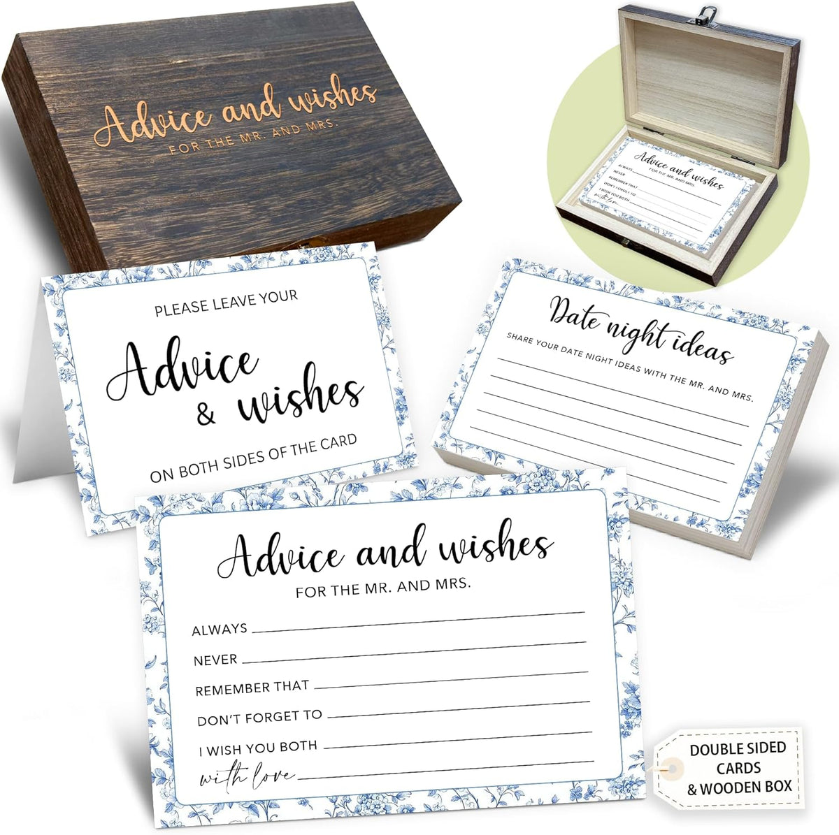 50 Pcs Advice and Wishes for the Mr and Mrs Cards in Box - Bridal Shower Guest Book - Perfect for