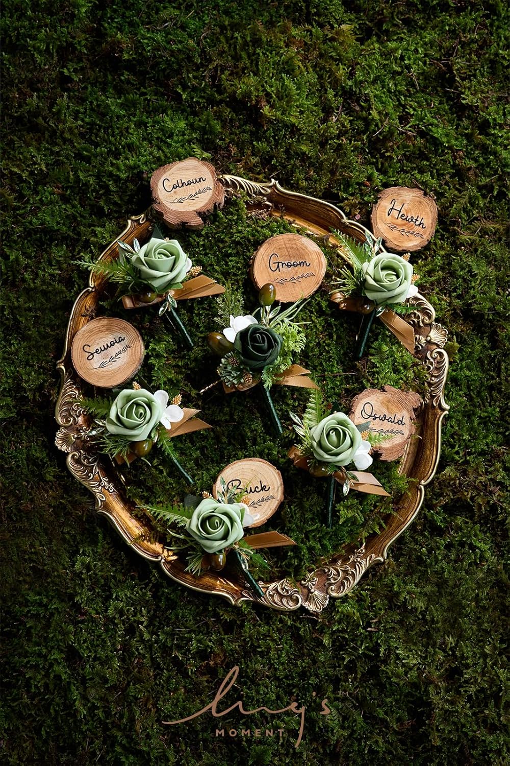 Ling's Moment Boutonniere for Men, 6pcs Groom Groomsmen Boutonniere, Artificial Flowers for Wedding