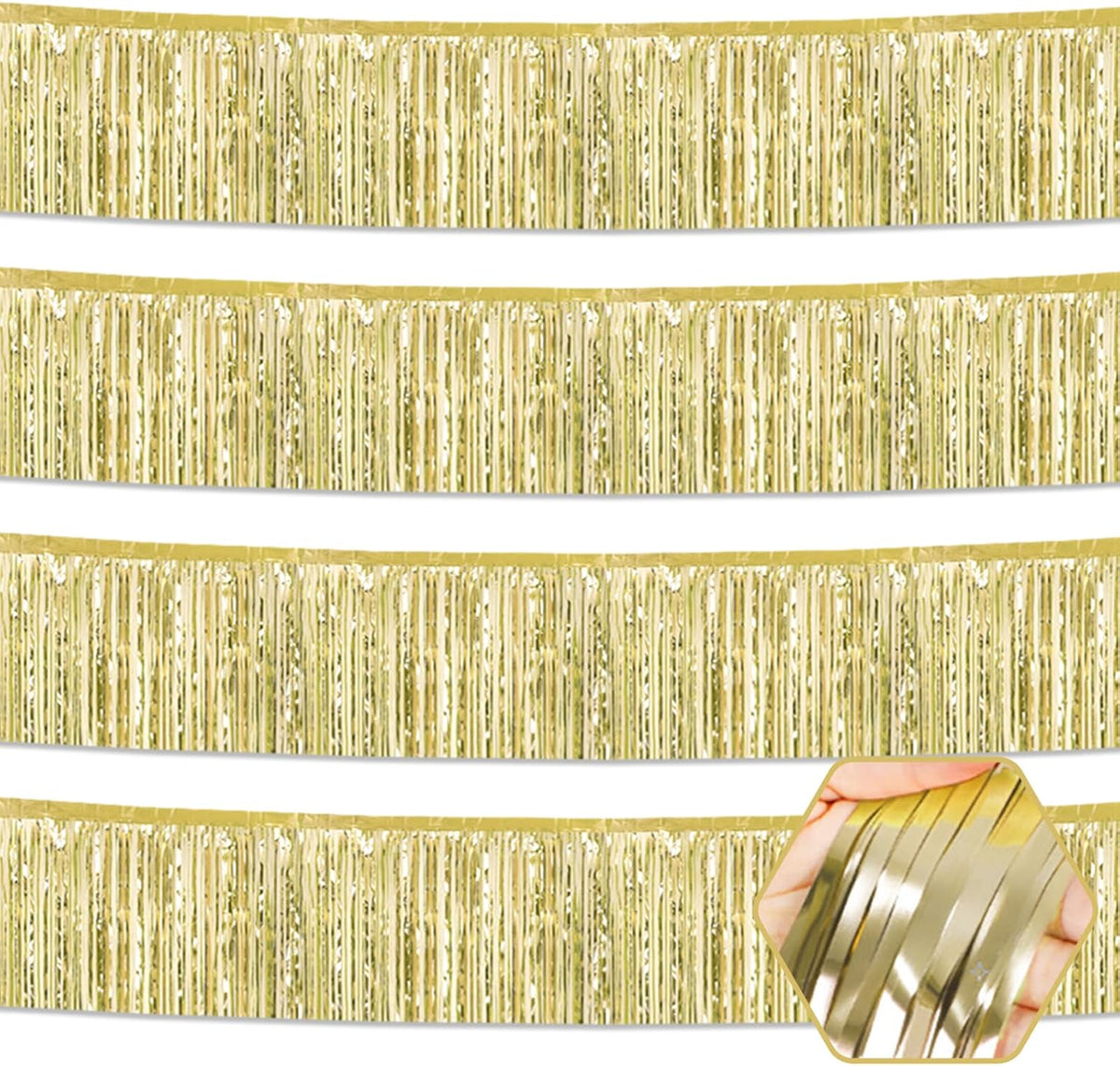 4 Pack 10 Feet Light Gold Foil Fringe Garland Metallic Tinsel Streamers Banner Wall Hanging Curtain