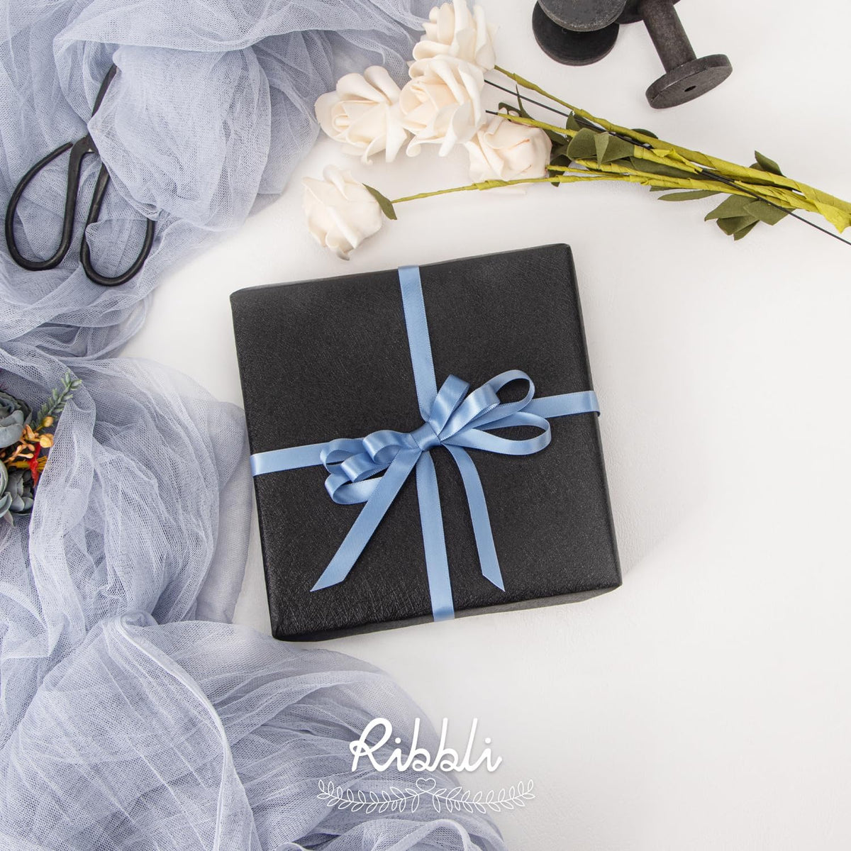 Ribbli Dusty Blue Satin Ribbon,Double Faced Satin 3/8 inch x Continuous 25 Yards,Use for Bows