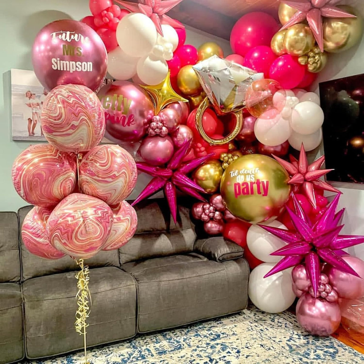 Hot Pink Star Balloons 12pcs, 27/22 Inch Foil Star Explosion Balloons, Large Spike Mylar Cone