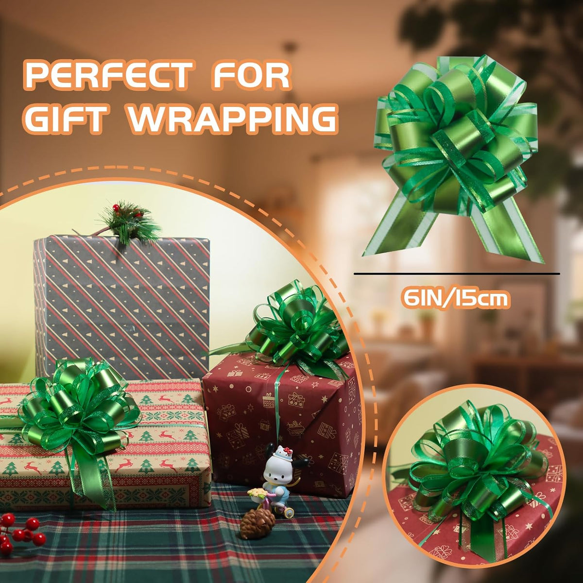 6 Pcs 6 Inch Golden Pull Bows, Perfect for Gift Wrapping, Weddings, Party Decorations, Crafts
