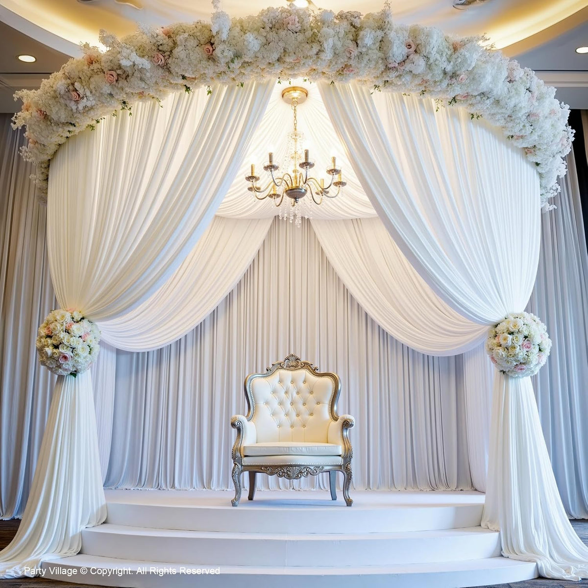PartyVillage 30ft×15ft White Backdrop Curtain for Wedding Parties, 6 Panels Wrinkle Free 15 FT Long